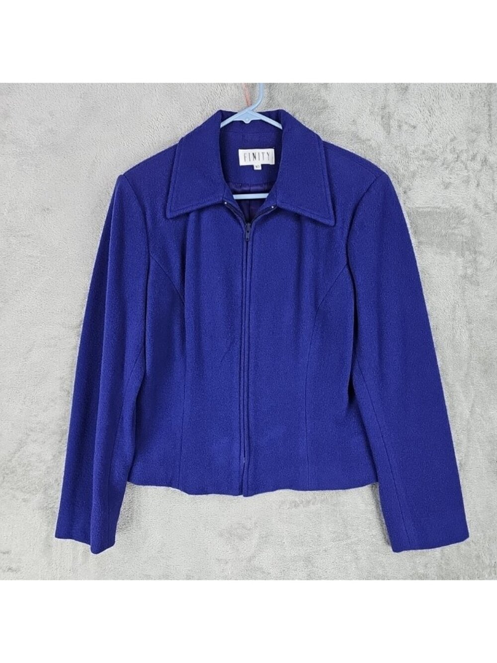 Finity Jacket Womens 10 Blue Wool Cashmere Zip Front Lined Classic Short USA VTG